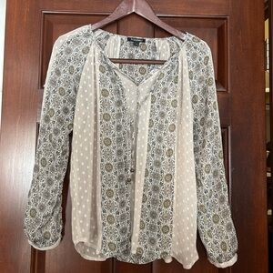 Roz & Ali Sheer Floral Blouse Swiss Dot Sleeves Size Small